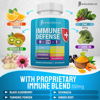 Immune Support 8 In 1 Capsules - Zinc Supplement, Vitamin D3 5000 Iu, Vitamin C 1000Mg And Elderberry - Immune Booster Ginger Root, And Turmeric - [2-Pack]