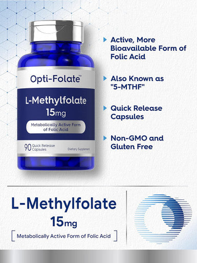 Carlyle L Methylfolate 15mg | 90 Capsules | Max Potency | Optimized and Activated | Non-GMO Gluten | Methyl Folate 5-MTHF | by Opti-Folate