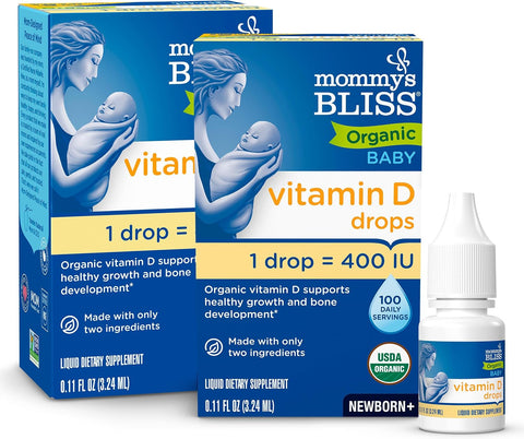 Mommys Bliss Organic Baby Vitamin D Drops Promotes Healthy Growth and Bone Development Age Newborn+ 0.11 Fl Oz (100 Servings) Pack of 2