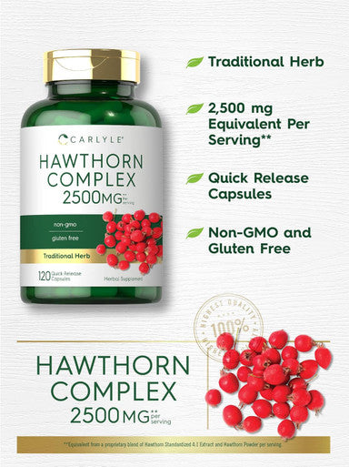 Carlyle Hawthorn Berry Complex | 2500mg | 120 Capsules | Extract Powder Pills | Non-GMO & Gluten Supplement