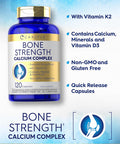 Carlyle Bone Strength Calcium Complex Supplement With Vitamin D3, Magnesium, K2, Zinc & Boron 120 Capsules Non-Gmo, Gluten Free