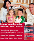 Iron Gummies 18Mg+Vitamin B12 5000 Mcg For Adults Kids - 4 Months Supply - 98% Purity Carbonyl Iron Supplement For Women Men, W/Folate,D3,B6 For Iron Deficiency&Anemia, Red Blood Cell Formation,Energy