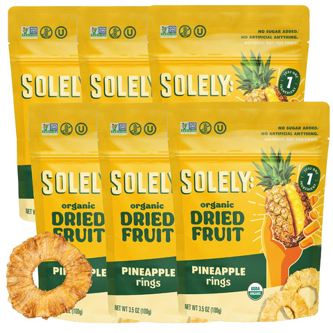 SOLELY - Organic Dried Pineapple Rings (5.5 oz Resealable Bags, Pack of 3) - Real Fresh Fruit - 1 Ingredient - Healthy Snacks for Adults & Kids - Non GMO, Vegan Snacks, Shelf Stable - 3 Bags (16.5 oz)