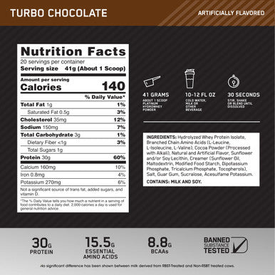 Optimum Nutrition (On) Platinum Hydrowhey Protein Powder 30 Grams Of Protein For Muscle Support & Recovery 100% Hydrolyzed Whey Protein Isolate Powder - Turbo Chocolate 1.75 Lbs 20 Servings (820 G)