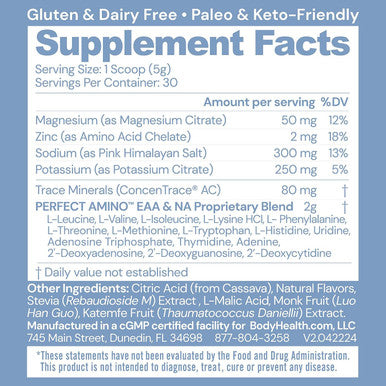 Bodyhealth Perfectamino Electrolytes Powder, Hydration Powder, Sugar Electrolyte Drink Mix, Keto Electrolytes Powder, Non Gmo, Mixed Berry Flavor (30 Servings)