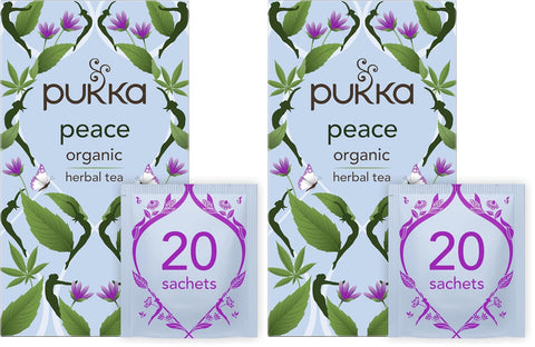 Pukka Organic Peace Herbal Tea with Spearmint, Ashwagandha, and Hemp Seed Oil, Caffeine Free, 20 Total Tea Bags