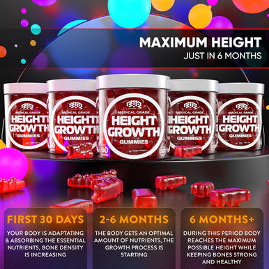 Height Growth Increase Gummies Vitamins, Grow Tall Supplement, Calcium, Magnesium, Zinc, Ashwagandha, Glucosamine Multivitamin For Teens, Kids, Adults