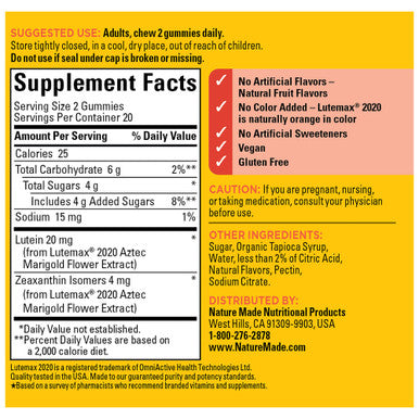 Nature Made Lutein & Zeaxanthin Gummies Eye And Brain Supplement 40 Vegan Gummies 20 Day Supply