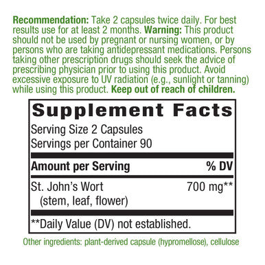 Nature's Way Premium Herbal St. Johns Wort Herb, 700 mg per serving, 180 VCaps
