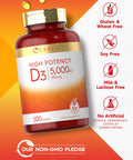Carlyle Vitamin D3 5000 IU Softgels 500 Count Value Size NonGMO and Gluten Free Supplement High Potency Formula 125mcg
