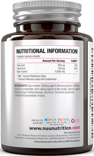 Myo-Inositol Complex- 180 Vegan Tablets, 6 Weeks Supply - with Added Chromium and Folic Acid - Female Support Supplement Tablets not Capsules - UK Manufactured to GMP Standards