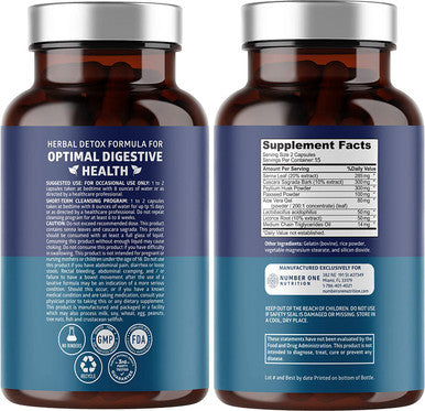 N1N Premium Colon Cleanser Detox 15 Day Quick Cleanse Natural Laxatives for Constipation Relief Gut Health and Energy Boost 30 Caps