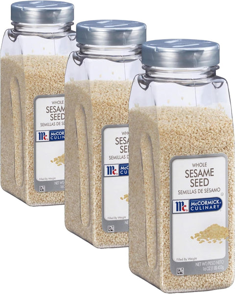McCormick Culinary Whole Sesame Seed, 16 oz - One 16 Ounce Container of Hulled Whole White Sesame Seeds Perfect for Noodle Dishes, Sushi, Stir-Fries and Coating for Meat and Fish