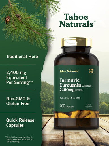 Carlyle Turmeric Curcumin Supplement 2400Mg | 400 Powder Capsules | Non-Gmo, Gluten Free Complex | Tahoe Naturals