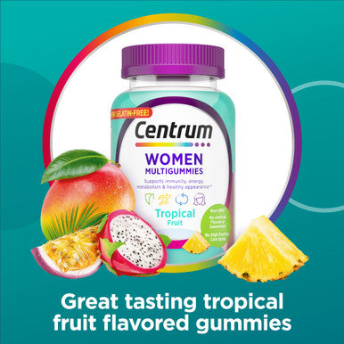 Centrum Women'S Multivitamin Gummies Tropical Fruit Flavors Made From Natural Flavors 100 Count 50 Day Supply