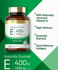 Carlyle Vitamin E 400 Iu | 250 Softgels | Naturally Sourced | Non-Gmo And Gluten Free