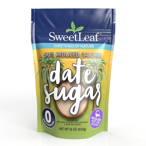 SweetLeaf 50% Reduced Calorie Coconut Sugar with Allulose, Stevia and Monk Fruit Extract - All Purpose Natural Sweetener, Non GMO, Vegan, Gluten Free, Only 8 Calories Per Serving - 16 Oz (Pack of 2)