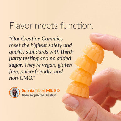 Beam Creatine Gummies Creatine Monohydrate Gummies with 5g Creatine Sugar Free Muscle Strength & Workout Recovery Support Creatine Gummies for Women and Men Orange Flavor Vegan 30 Servings