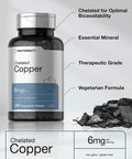 Chelated Copper Supplement 6mg | 300 Tablets | Essential Trace Mineral | Vegetarian, Non-GMO, Gluten Free | by Horbaach