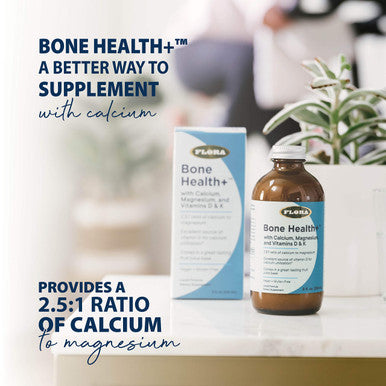 Flora Bone Health with Calcium Magnesium and Vitamins D K 2.51 Ratio of Calcium to Magnesium Vegan GlutenFree Fruit Juice Base 8fl. oz. Glass Bottle