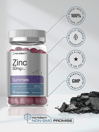 Zinc 50mg Gummies | 70 Count | Vegan, Non-GMO and Gluten Free Formula | Zinc Citrate Dietary Supplement | by Horbaach