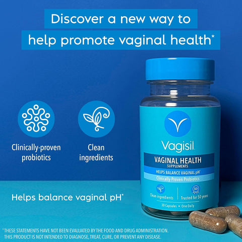 Vagisil Vaginal Health Supplements Clinically-Proven Probiotics Promotes Vaginal Health Clean Ingredients Helps Balance Vaginal Ph Just 1 Capsule Daily 30 Capsules