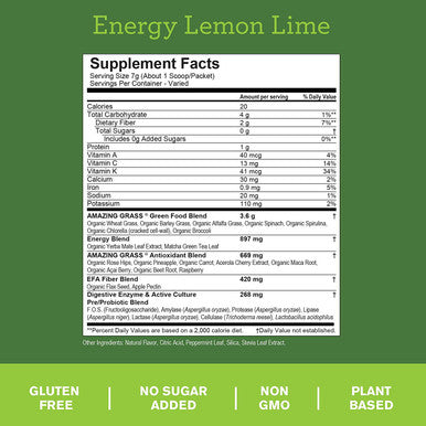 Amazing Grass Energy Green Superfood Lemon Lime Flavor, 7.4-Ounce Tub
