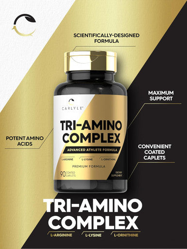 Carlyle Tri-Amino L-Arginine L-Ornithine L-Lysine Supplement | 90 Caplets | Vegetarian Non-GMO Gluten