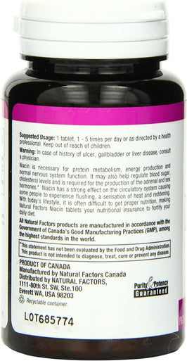 Natural Factors Vitamin B3 Niacin 100mg Tablets 90Count Pack of 2
