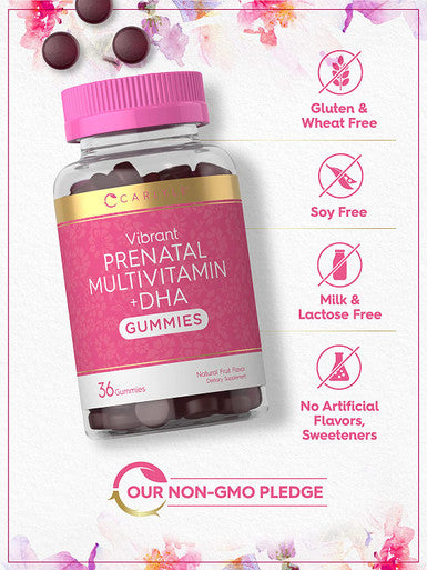 Carlyle Prenatal Vitamin Gummies | 36 Count | with DHA and Folic Acid | Non-GMO & Gluten Free Multivitamin