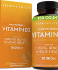 Vitamin D3 10,000 IU - High Potency Vitamin D Supplement for Immune and Bone Health, Made with Organic Coconut Oil for Better Absorption, Easy to Swallow Softgels (180 Count)