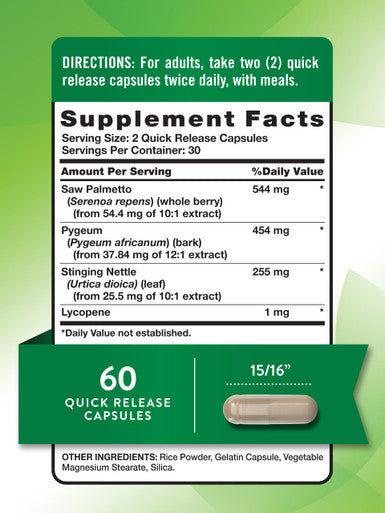 Nature's Truth Prostate Support Supplement for Men | with Saw Palmetto, Pygeum, Stinging Nettle | 60 Herbal Complex Capsules | Non-GMO & Gluten Free