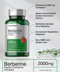 Berberine Plus Ceylon Cinnamon 2000mg 120 Veggie Capsules Vegetarian Non GMO and Gluten Free Supplement Berberine Complex by Horbaach