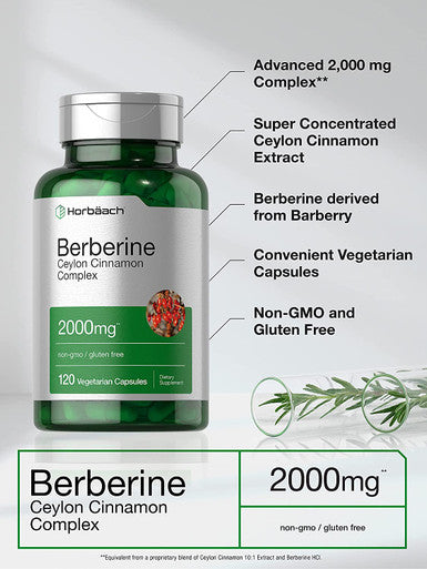 Berberine Plus Ceylon Cinnamon 2000mg 120 Veggie Capsules Vegetarian Non GMO and Gluten Free Supplement Berberine Complex by Horbaach