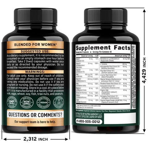 Nutraharmony Thyroid Support For Women - Selenium 200 Mcg Astragalus Zinc & Iodine L-Tyrosine Adaptogen Herbs - 21-In-1 Antioxidant & Immune Support - Made In Usa - Vegan Non-Gmo Lab Tested 60 Capsules