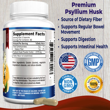 YUMMYVITE Premium Psyllium Husk Dietary Fiber Supplement 2175Mg, Non-Gmo, 120 Capsules