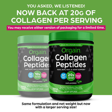 Orgain Hydrolyzed Collagen Peptides Powder 20g Grass Fed Collagen Hair Skin Nail Joint Support Supplement Paleo Keto NonGMO Type I and III 1lb Packaging May Vary
