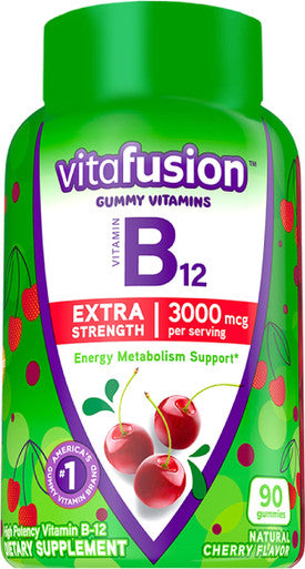 Vitafusion Extra Strength Vitamin B12 Gummy Vitamins For Energy Metabolism Support And Nervous System Health Support, Cherry Flavored, America'S Number 1 Brand, 45 Day Supply, 90 Count