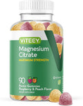 Magnesium Citrate Gummies For Adults & Teens - Maximum Strength 255Mg, Supports Calm Mood, Optimal Relaxation, Muscle Function - Vegan, Gelatin - Tasty Chewable Raspberry & Peach Flavored Gummy