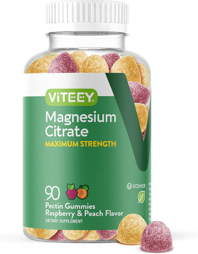 Magnesium Citrate Gummies For Adults & Teens - Maximum Strength 255Mg, Supports Calm Mood, Optimal Relaxation, Muscle Function - Vegan, Gelatin - Tasty Chewable Raspberry & Peach Flavored Gummy