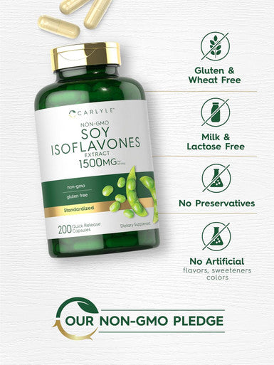 Carlyle Soy Isoflavones for Women and Men 1500mg | 200 Capsules | Non-GMO Gluten Extract Supplement