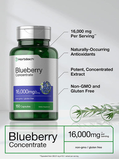 Horbaach Blueberry Extract Supplement 150 Capsules Blueberry Concentrate Non GMO Gluten Free