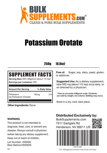BulkSupplements Potassium Orotate Powder - Potassium Powder - Electrolytes Keto Friendly - Potassium Supplement - Potassium Salt - Electrolyte Supplement (250 Grams - 8.8 oz)