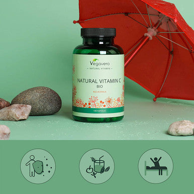 Natural Vitamin C VegaveroÃƒâ€šÃ‚Â® | 100% Organic | from Acerola Cherries | 180 Capsules | 225% NRV per Daily Dosage | NO ADDITIVES | Vegan