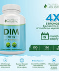 Purely Holistic Dim Supplement 400Mg Plus Bioperine - 150 Vegan Capsules - 5 Month Supply - Hormone Balance For Women & Men - High Strength Diindolylmethane