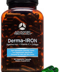 Advanced Trichology Derma-Iron Supplement For Women And Men - Iron Blood Builder Pills For Hair And Skin With Collagen And Natural Vitamin C, Low Iron And Ferritin, Thinning Hair, Hair Loss Support