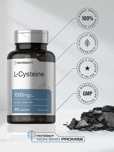 L Cysteine 1000mg 100 Powder Capsules Non GMO Gluten Free Supplement by Horbaach
