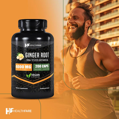 Healthfare Ginger Root Capsules 4000Mg | 200 Count | Ultra Strength Supplement | Gluten-Free & Non-Gmo
