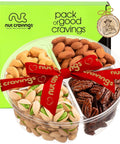 NUT CRAVINGS - Purim Mishloach Manot Mixed Nuts Gift Basket in Red Gold Box (7 Assortments, 1 LB) Ramadan Gifts Treats for Adults, Food Arrangement, Healthy Snack Care Package, Kosher