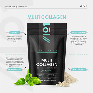 Revive Naturals Multi Collagen 2400mg Types I II III V & X 180 Capsules Wild Caught Marine Grass Fed Bovine Eggshell & Free-Range Chicken Collagen Powder with Hyaluronic Acid & Vitamin C by Alpha01
